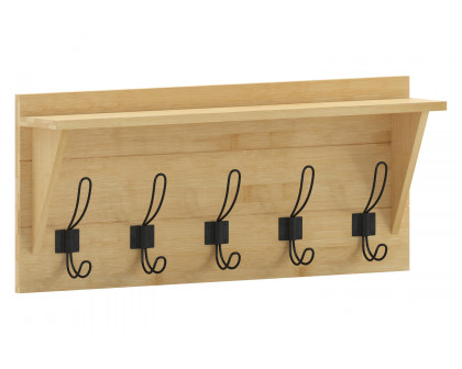 BLNK Daly Wall Mounted Solid Pine Wood Storage Rack with Upper Shelf and 5 Hooks - Bamboo