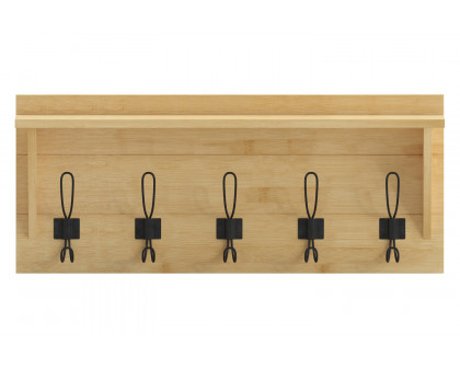 BLNK Daly Wall Mounted Solid Pine Wood Storage Rack with Upper Shelf and 5 Hooks - Bamboo