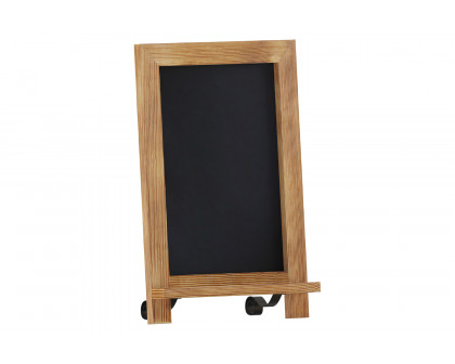 BLNK Canterbury Torched Wood Tabletop Magnetic Chalkboard Sign with Metal Scrolled Legs - 9.5"W x 14"H