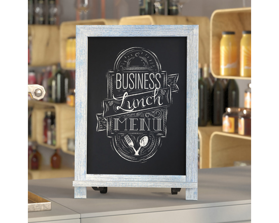 BLNK Canterbury Rustic Blue Tabletop Magnetic Chalkboard Sign with Metal Scrolled Legs - 12"W x 17"H