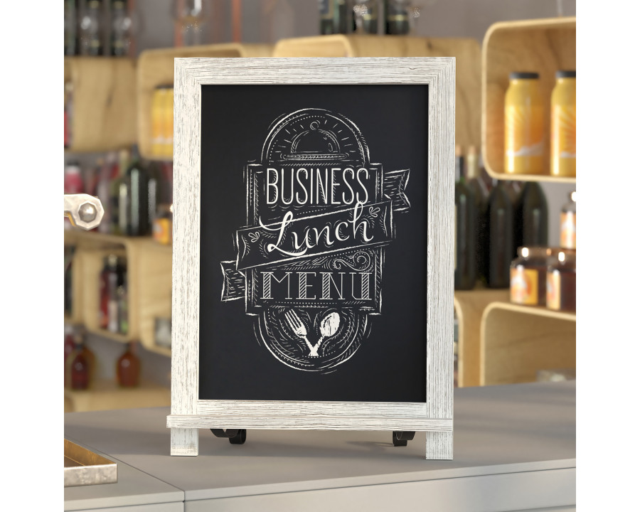 BLNK Canterbury Whitewashed Tabletop Magnetic Chalkboard Sign with Metal Scrolled Legs - 12"W x 17"H