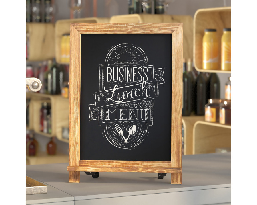 BLNK Canterbury Torched Wood Tabletop Magnetic Chalkboard Sign with Metal Scrolled Legs