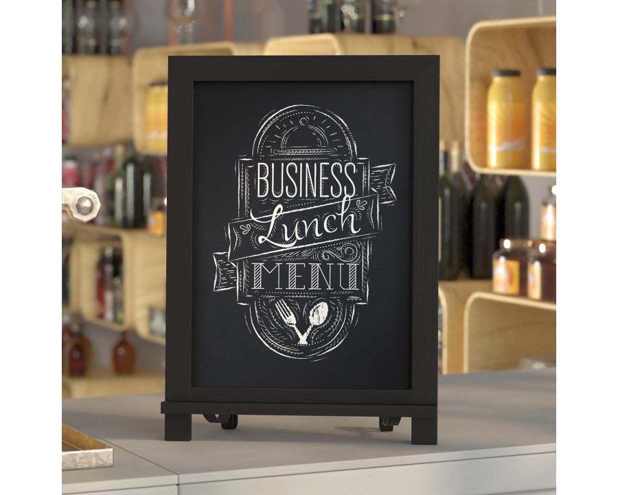 BLNK Canterbury Black Tabletop Magnetic Chalkboard Sign with Metal Scrolled Legs - 12"W x 17"H