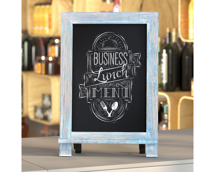 BLNK Canterbury Rustic Blue Tabletop Magnetic Chalkboard Sign with Metal Scrolled Legs