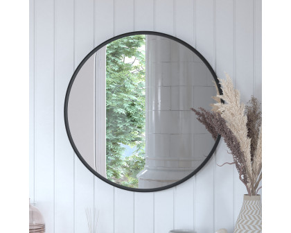 BLNK Jennifer Round Metal Framed Wall Mirror - Black