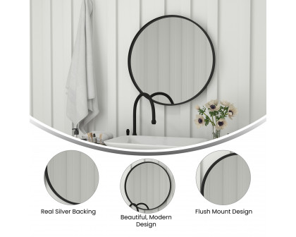 BLNK Jennifer Round Metal Framed Wall Mirror - Black