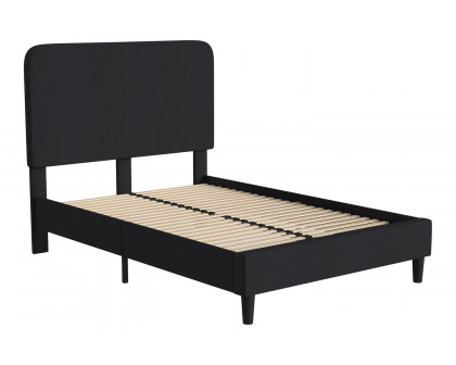 BLNK Addison Upholstered Platform Bed with Rounded Edges Headboard - Charcoal, Full Size