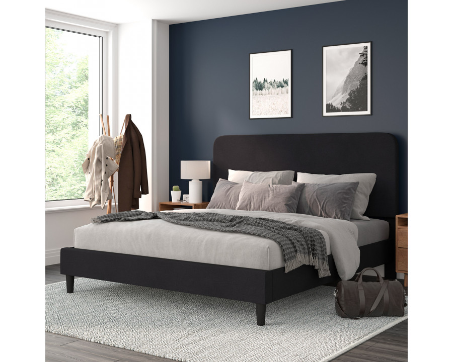 BLNK Addison Upholstered Platform Bed with Rounded Edges Headboard - Charcoal, King Size