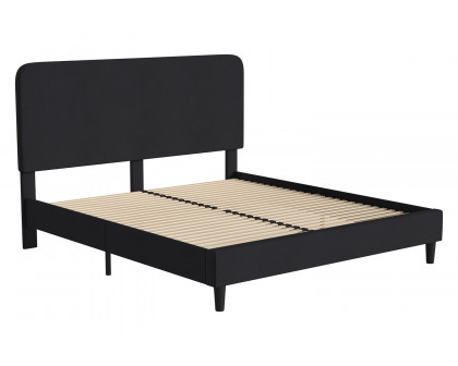 BLNK Addison Upholstered Platform Bed with Rounded Edges Headboard - Charcoal, King Size