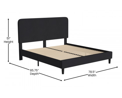 BLNK Addison Upholstered Platform Bed with Rounded Edges Headboard - Charcoal, King Size