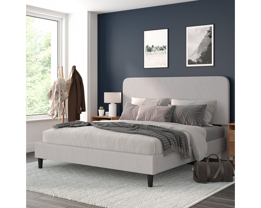 BLNK Addison Upholstered Platform Bed with Rounded Edges Headboard - Light Gray, King Size