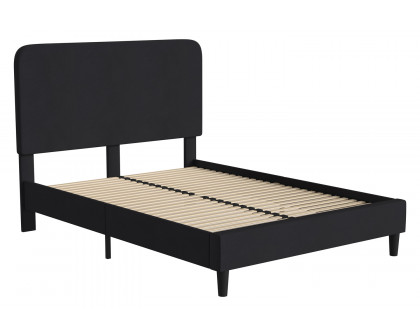 BLNK - Addison Charcoal Fabric Upholstered Platform Bed, Headboard with Rounded Edges