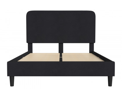 BLNK - Addison Charcoal Fabric Upholstered Platform Bed, Headboard with Rounded Edges