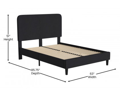 BLNK - Addison Charcoal Fabric Upholstered Platform Bed, Headboard with Rounded Edges