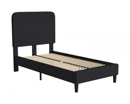 BLNK Addison Upholstered Platform Bed with Rounded Edges Headboard - Charcoal, Twin Size