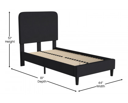 BLNK Addison Upholstered Platform Bed with Rounded Edges Headboard - Charcoal, Twin Size