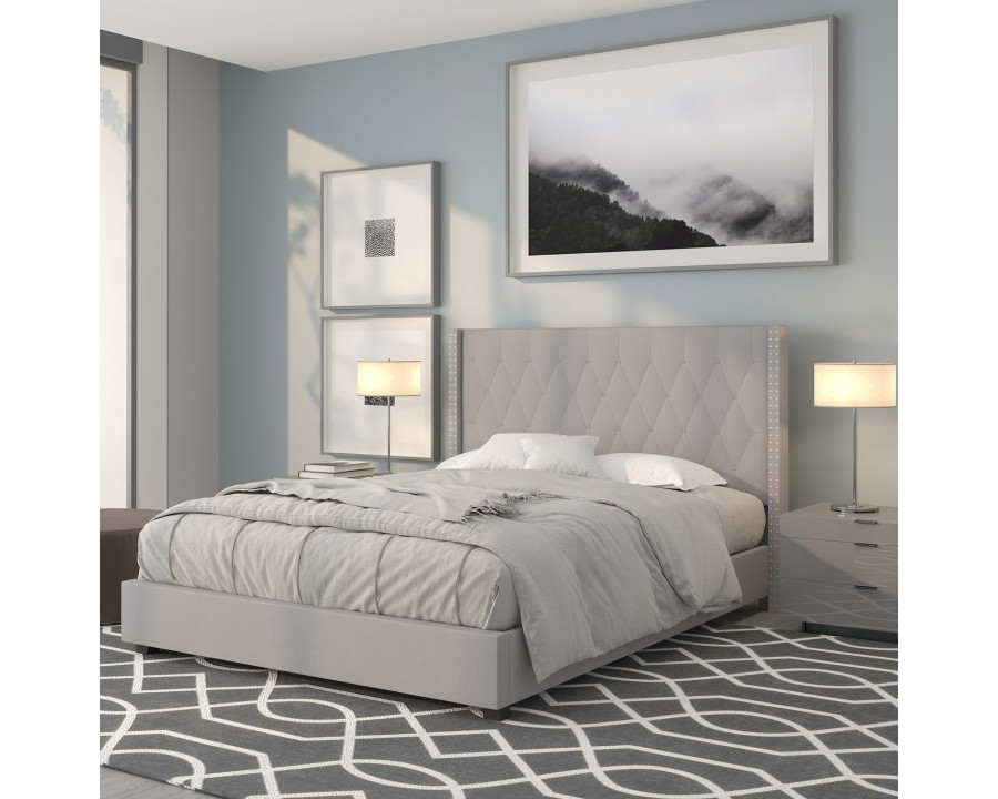 BLNK Riverdale Tufted Upholstered Platform Bed - Light Gray, Queen Size