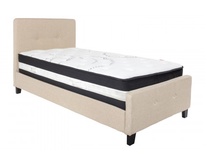 BLNK Tribeca Tufted Upholstered Platform Bed with Pocket Spring Mattress - Beige, Twin Size