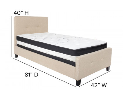 BLNK Tribeca Tufted Upholstered Platform Bed with Pocket Spring Mattress - Beige, Twin Size