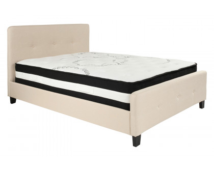 BLNK Tribeca Tufted Upholstered Platform Bed with Pocket Spring Mattress - Beige, Full Size