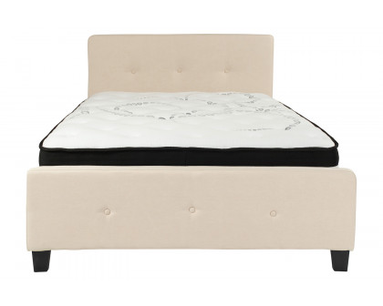 BLNK Tribeca Tufted Upholstered Platform Bed with Pocket Spring Mattress - Beige, Full Size