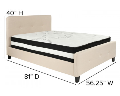 BLNK Tribeca Tufted Upholstered Platform Bed with Pocket Spring Mattress - Beige, Full Size