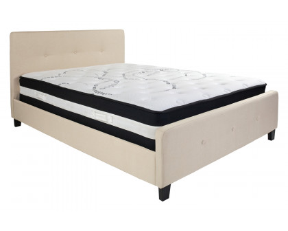 BLNK Tribeca Tufted Upholstered Platform Bed with Pocket Spring Mattress - Beige, Queen Size