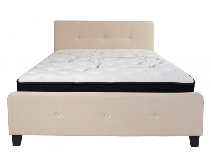 BLNK Tribeca Tufted Upholstered Platform Bed with Pocket Spring Mattress - Beige, Queen Size