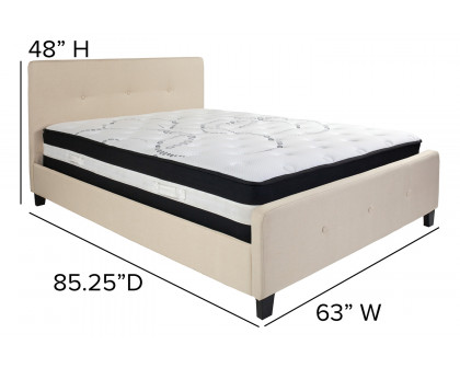 BLNK Tribeca Tufted Upholstered Platform Bed with Pocket Spring Mattress - Beige, Queen Size