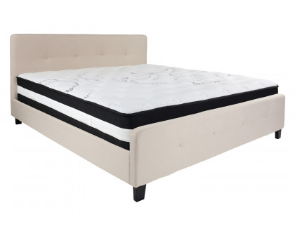 BLNK Tribeca Tufted Upholstered Platform Bed with Pocket Spring Mattress - Beige, King Size