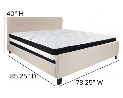 BLNK Tribeca Tufted Upholstered Platform Bed with Pocket Spring Mattress - Beige, King Size