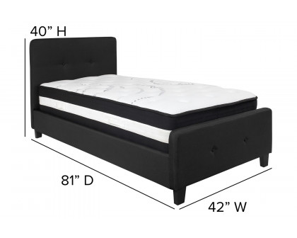 BLNK Tribeca Tufted Upholstered Platform Bed with Pocket Spring Mattress - Black, Twin Size