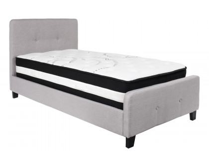 BLNK Tribeca Tufted Upholstered Platform Bed with Pocket Spring Mattress - Light Gray, Twin Size