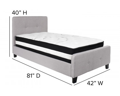 BLNK Tribeca Tufted Upholstered Platform Bed with Pocket Spring Mattress - Light Gray, Twin Size