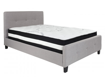 BLNK Tribeca Tufted Upholstered Platform Bed with Pocket Spring Mattress - Light Gray, Full Size