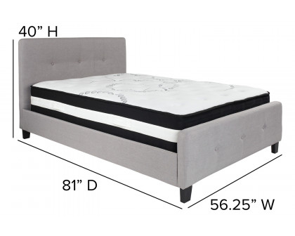 BLNK Tribeca Tufted Upholstered Platform Bed with Pocket Spring Mattress - Light Gray, Full Size