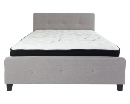 BLNK Tribeca Tufted Upholstered Platform Bed with Pocket Spring Mattress - Light Gray, Queen Size