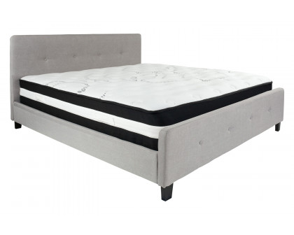 BLNK Tribeca Tufted Upholstered Platform Bed with Pocket Spring Mattress - Light Gray, King Size