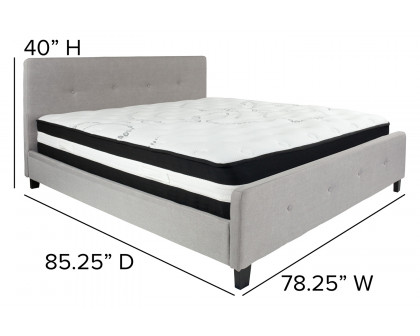 BLNK Tribeca Tufted Upholstered Platform Bed with Pocket Spring Mattress - Light Gray, King Size