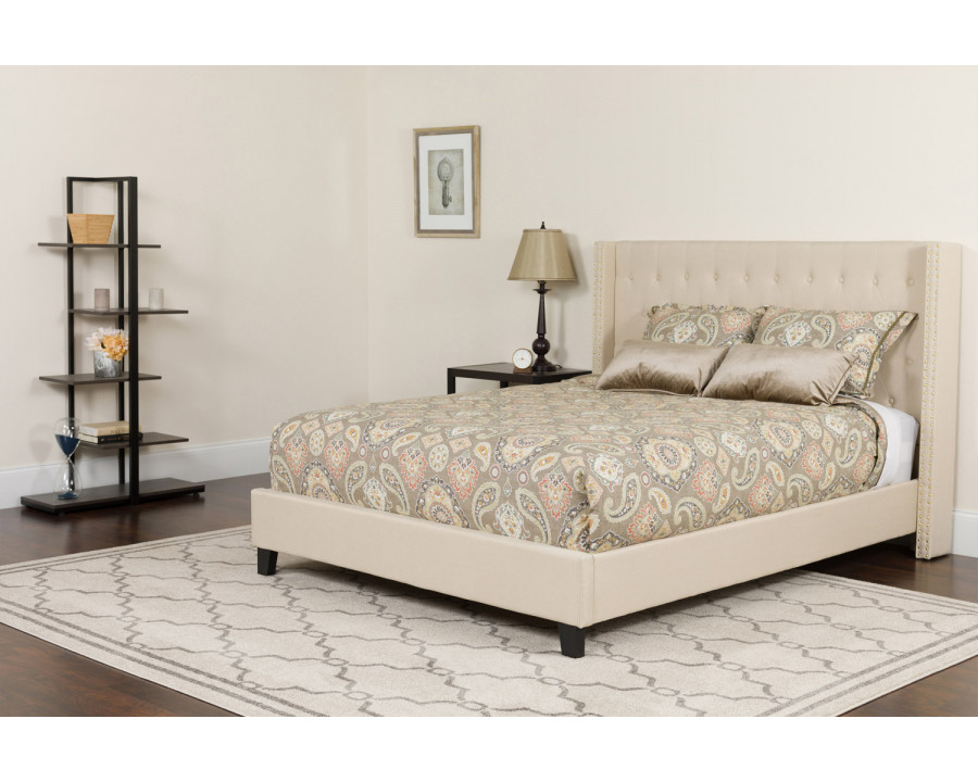 BLNK Riverdale Tufted Upholstered Platform Bed with Pocket Spring Mattress - Beige, Twin Size