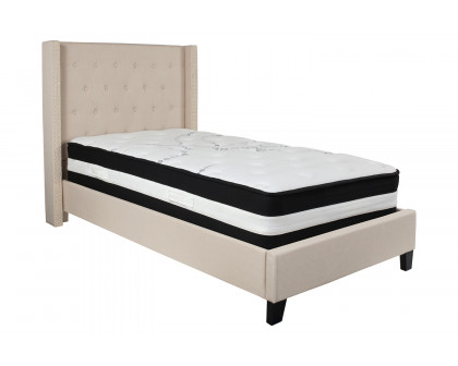 BLNK Riverdale Tufted Upholstered Platform Bed with Pocket Spring Mattress - Beige, Twin Size