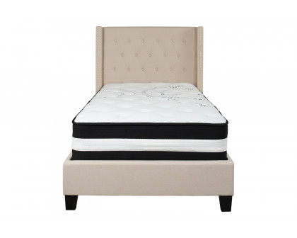 BLNK Riverdale Tufted Upholstered Platform Bed with Pocket Spring Mattress - Beige, Twin Size