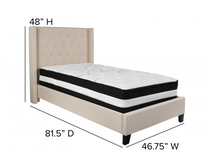 BLNK Riverdale Tufted Upholstered Platform Bed with Pocket Spring Mattress - Beige, Twin Size