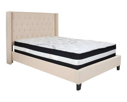 BLNK Riverdale Tufted Upholstered Platform Bed with Pocket Spring Mattress - Beige, Full Size