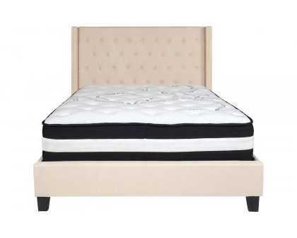 BLNK Riverdale Tufted Upholstered Platform Bed with Pocket Spring Mattress - Beige, Full Size