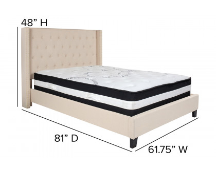 BLNK Riverdale Tufted Upholstered Platform Bed with Pocket Spring Mattress - Beige, Full Size