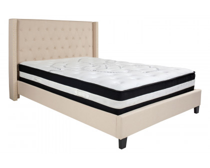 BLNK Riverdale Tufted Upholstered Platform Bed with Pocket Spring Mattress - Beige, Queen Size