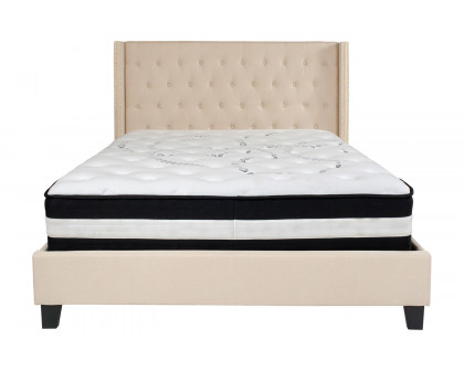 BLNK Riverdale Tufted Upholstered Platform Bed with Pocket Spring Mattress - Beige, Queen Size