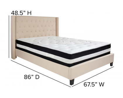 BLNK Riverdale Tufted Upholstered Platform Bed with Pocket Spring Mattress - Beige, Queen Size