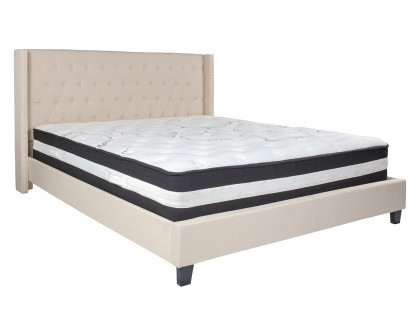 BLNK Riverdale Tufted Upholstered Platform Bed with Pocket Spring Mattress - Beige, King Size